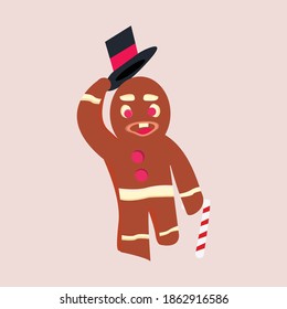 gingerbread man with black had and stick candy