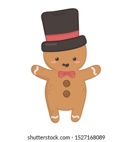 gingerbread man with black hat decoration merry christmas vector illustration