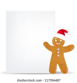 Gingerbread Man And Blank Gift Tag With Gradient Mesh, Vector Illustration