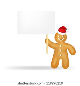 Gingerbread Man With Blank Gift Tag With Gradient Mesh, Isolated On White Background, Vector Illustration