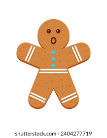 Hombre de pan de jengibre con botones azules. Postre dulce de Noel Holiday. Galleta navideña aislada de fondo blanco. Galletas de Navidad clásicas. Pan de jengibre