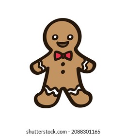 Gingerbread man with bow tie doodle clipart