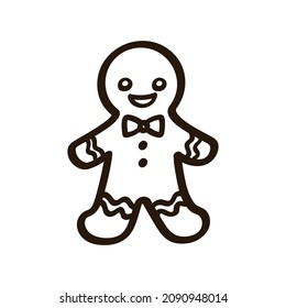 Gingerbread man and bow tie outline doodle clipart