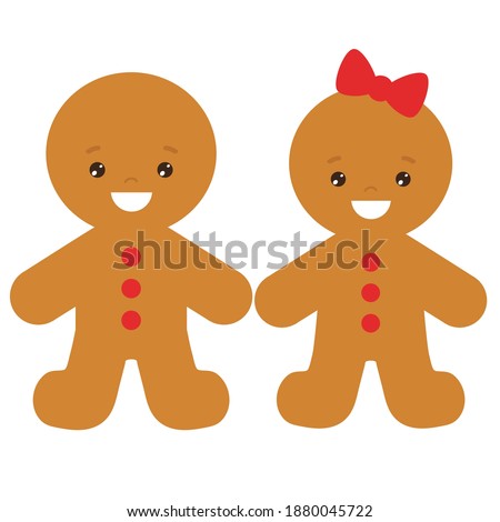 Gingerbread man boy and girl vector cartoon illustration
