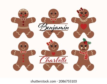 Gingerbread man Gingerbread boys girls Christmas cookies split monogram Personalised Holidays name frame