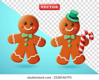 Gingerbread man and candy, 3d vector. Suitable for events and design elements