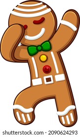 Gingerbread Man Cartoon Character Dabbing. Vector Hand Drawn Illustration Isolated On Transparent Background