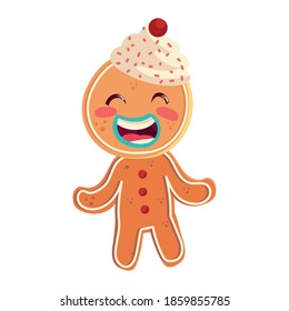 gingerbread man character cartoon christmas on white background vector illustration