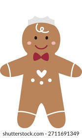 Gingerbread Man com Chef Hat Personagem vetor plana Ilustração.
Natal Biscoito de biscoito de gengibre Clipart.
Cozimento De Férias. 
Fundo transparente. 