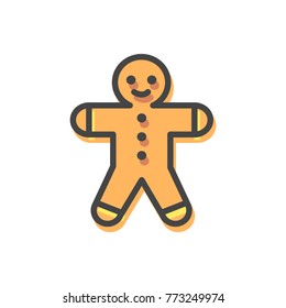 Gingerbread man Christmas cookie, biscuit made in form of stylised male, traditional sweets and tasty food on holiday isolated on vector illustration