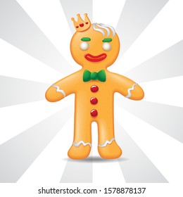 Gingerbread man Christmas cookie character isolated on white. Vector illustration. eps 10