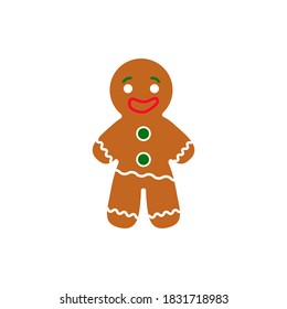Gingerbread man Christmas cookie character isolated on white. Vector illustration.
