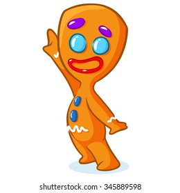 Gingerbread man Christmas cookie character isolated on white. Vector illustration