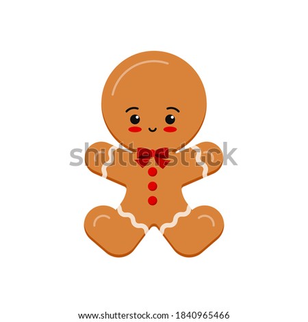 Gingerbread man christmas cookie icon isolated on white background. Cute xmas ginger bread vector flat design illustration. Cartoon style biscuit dessert with decotarion - happy holiday winter treat.