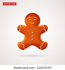 Gingerbread man. Christmas cookie. Vector colored realistic icon. 
