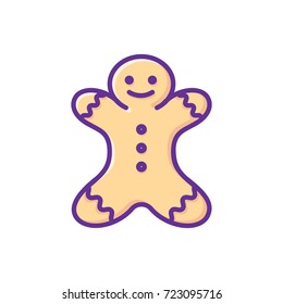 Gingerbread man. Christmas cookie. Vector illustration. White background. Outline stroke.