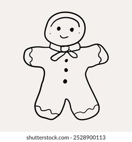 Hombre de jengibre, galletas de Navidad. Navidades dibujadas a mano caprichosos iconos de arte de línea 2. Clipart de Navidad, Ilustraciones vectoriales, dibujado a mano doodle iconos, dibujo de estilo peculiar