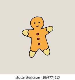 Lebkuchenmann. Weihnachtskekse. Vektorhandgezeichnete doodle-Illustration.	