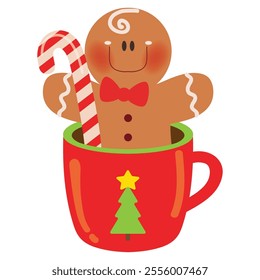 Gingerbread man Christmas drink ornament vector cartoon illustration