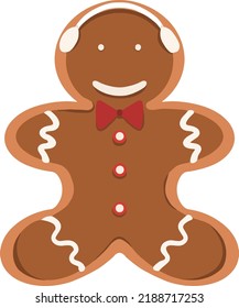 Gingerbread man. Christmas icon. Holiday winter symbol. Festive treat. New year cookie, sweet. Vector illustration.
