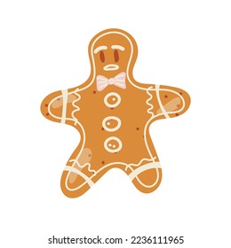 Gingerbread man. Christmas icon. Holiday winter symbols. Festive treats. New year cookies, sweets. Vector illustration.