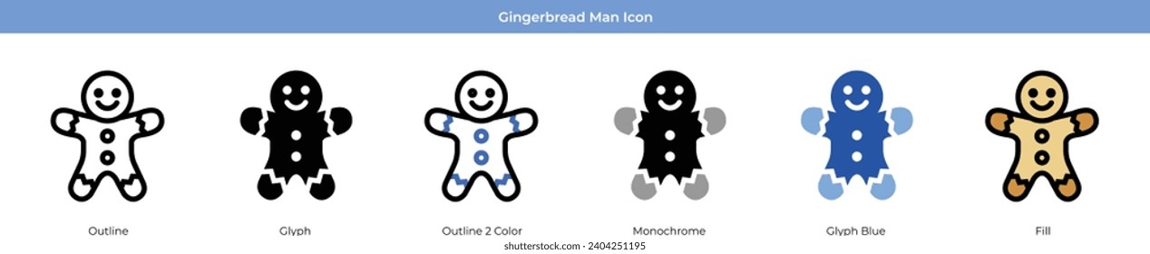Gingerbread Man Christmas Icon Set Vector