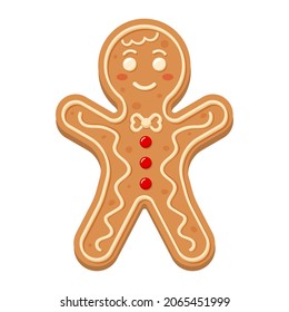 Gingerbread man. Christmas icon. Sweet homemade glazed biscuit. 