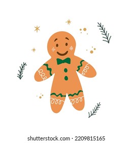 Gingerbread man. Christmas icon. Vector. Holiday winter symbols isolated on white background in flat design. Cartoon colorful illustration.