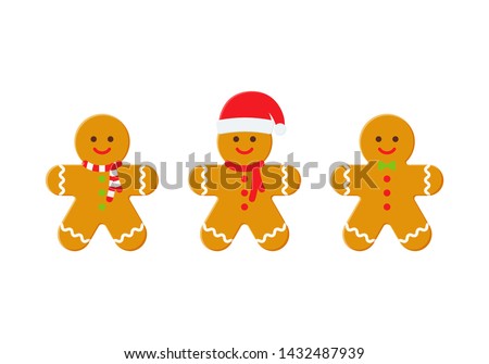 Gingerbread man. Christmas icon. Vector. Holiday winter symbols isolated on white background in flat design. Cartoon colorful illustration.