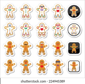 Gingerbread man Christmas icons set