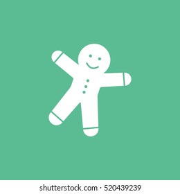 Gingerbread Man Christmas New Year Flat Icon On Green Background