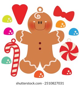 Gingerbread man Christmas ornament vector cartoon illustration