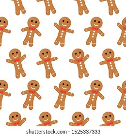 gingerbread man christmas seamless pattern. cookies  isolated on white background. vector Illustration.  