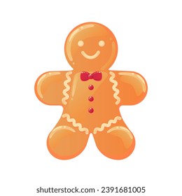 Gingerbread man Christmas vector illustration. Honey gingerbread cookies isolated on white background. Decorative detailed element for holiday patterns, wreathes, frames, packaging, designs