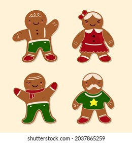 Colección de hombres de pan de jengibre. icono de Navidad. Símbolos de invierno festivo. Trato festivo. Galletas de Año Nuevo, dulces. Ilustración vectorial.