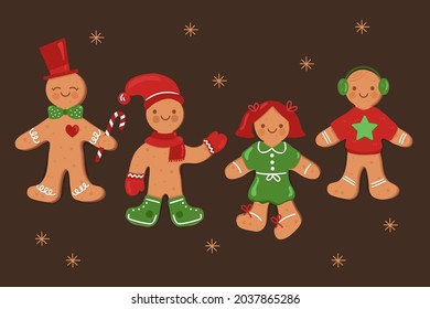 Colección de hombres de pan de jengibre. icono de Navidad. Símbolos de invierno festivo. Trato festivo. Galletas de Año Nuevo, dulces. Ilustración vectorial.