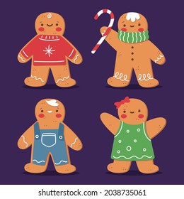 Colección de hombres de pan de jengibre. icono de Navidad. Símbolos de invierno festivo. Trato festivo. Galletas de Año Nuevo, dulces. Ilustración vectorial.