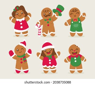 Colección de hombres de pan de jengibre. icono de Navidad. Símbolos de invierno festivo. Trato festivo. Galletas de Año Nuevo, dulces. Ilustración vectorial.