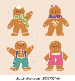 Colección de hombres de pan de jengibre. icono de Navidad. Símbolos de invierno festivo. Trato festivo. Galletas de Año Nuevo, dulces. Ilustración vectorial.