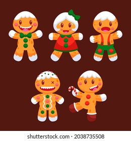 Colección de hombres de pan de jengibre. icono de Navidad. Símbolos de invierno festivo. Trato festivo. Galletas de Año Nuevo, dulces. Ilustración vectorial.