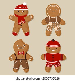 Colección de hombres de pan de jengibre. icono de Navidad. Símbolos de invierno festivo. Trato festivo. Galletas de Año Nuevo, dulces. Ilustración vectorial.