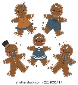 Colección de hombres de pan de jengibre. icono de Navidad. Símbolos de invierno festivo. Trato festivo. Galletas de Año Nuevo, dulces. Ilustración vectorial. El hombre de pan de jengibre adornó la glicinia. cookie de vacaciones