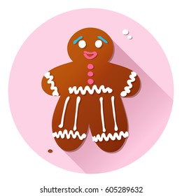 Gingerbread Man with colored glaze on round background