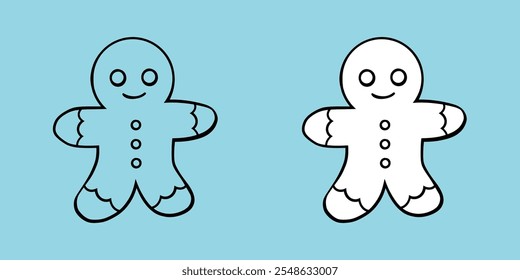 Biscoito de homem de gengibre para decoração de Natal desenhado à mão esboço preto colorir livro ilustração
