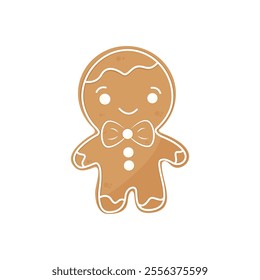 Gingerbread Man Cookie with decorative sweet icing.Traditional Christmas holiday cookies. Isolated a white background for card, postcard, cover. EPS 10