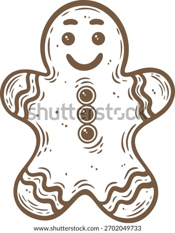 Gingerbread man cookie engraving cutout with icing isolated xmas decoration