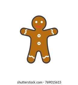 Gingerbread man cookie flat line colored icon.