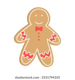 Biscoito de Gingerbread Man. Biscoito desenhado à mão vetor caseiro. Ilustração de inverno para cartão de saudação, cartaz, publicação na internet. Feliz Natal e feliz ano novo