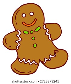 Gingerbread man cookie. Hand drawn christmas snack