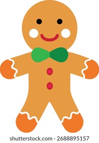 Galleta de hombre de jengibre con decoraciones de glaseado Ilustración vectorial festiva linda
